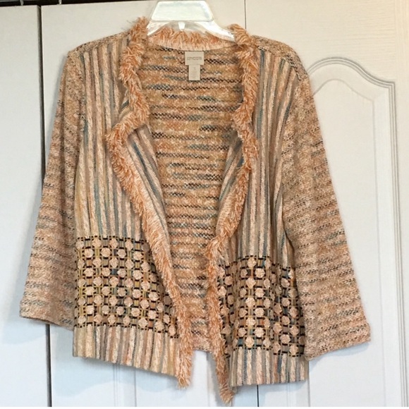 Chico’s 3 Tweed Fringe Cardi Sweater Jacket size XL - Picture 2 of 7